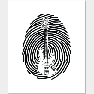 Fingerprint Bass Guitar Outline Light Theme Posters and Art